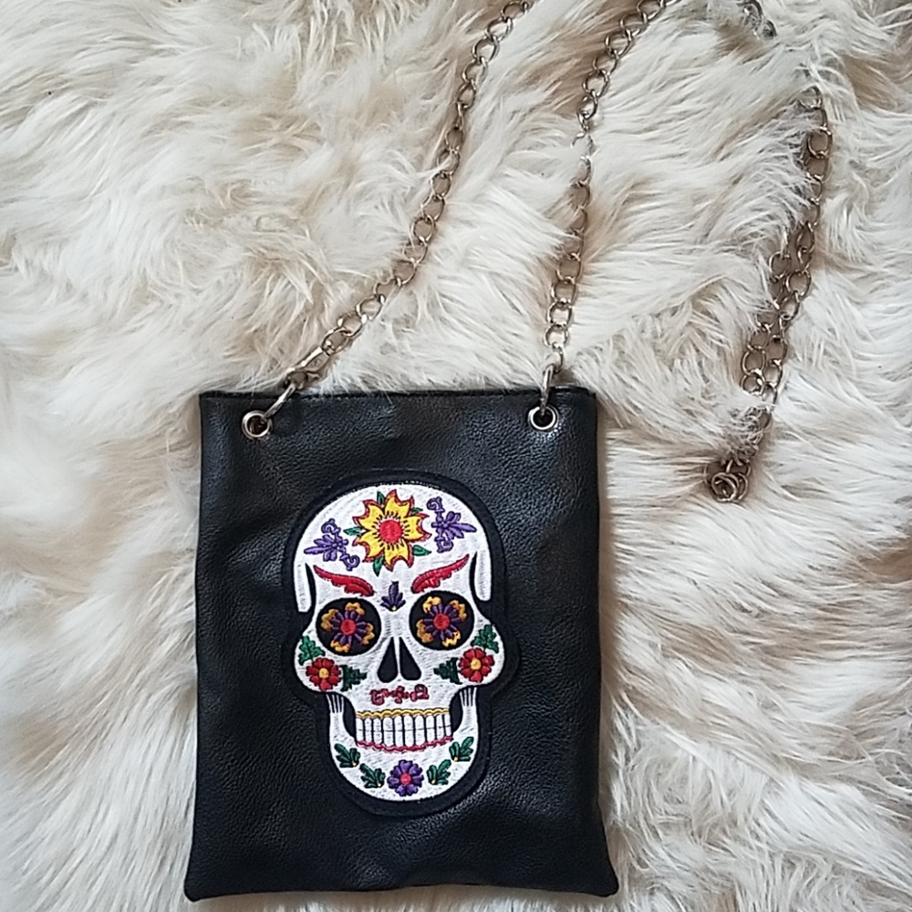 Leather Sugar Skull Crossbody Purse